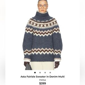 Helsa Fairisle Turtleneck Sweater in Denim and Cream